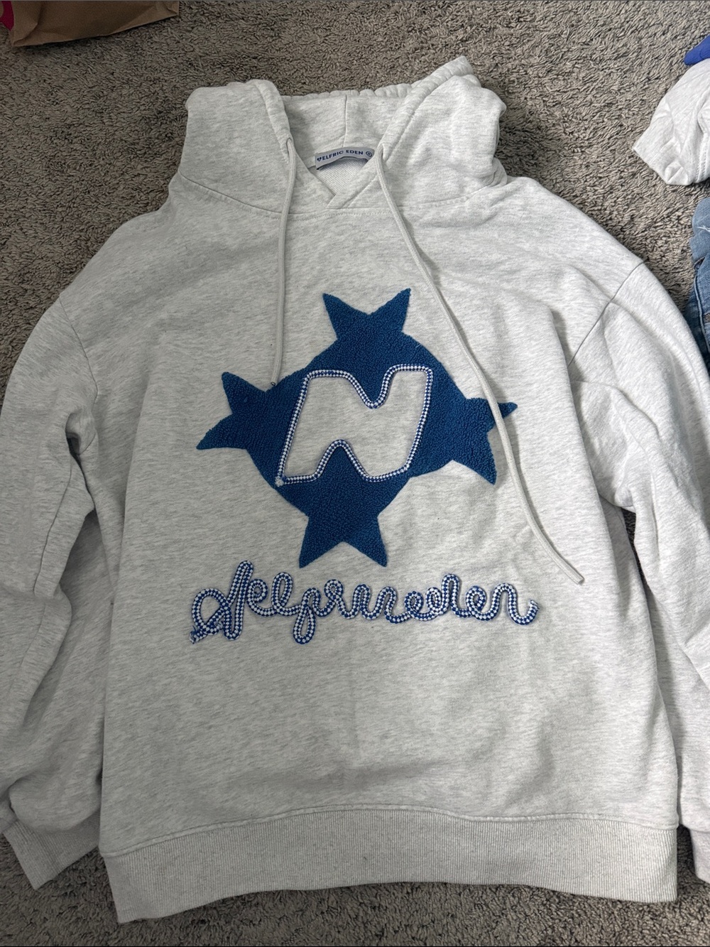 Aelfric Eden Light Gray Hoodie with Blue Star Logo